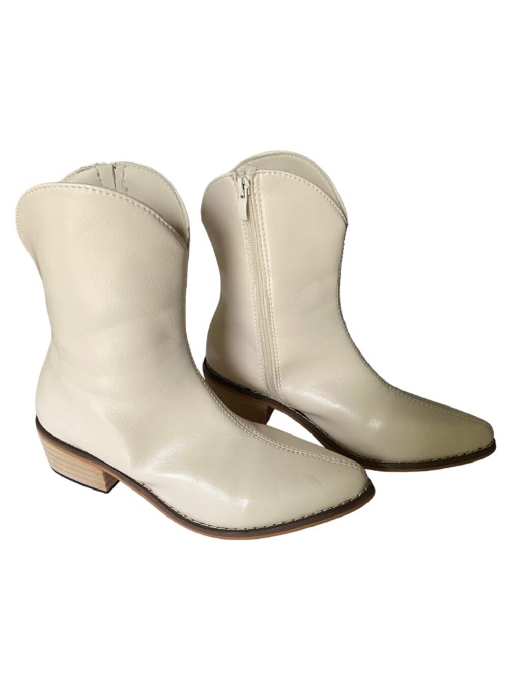 Ankle Bootie Women's Size 35 US 4. 5 Polyurethane Cream Zipper Pointed Toe - Picture 13 of 16